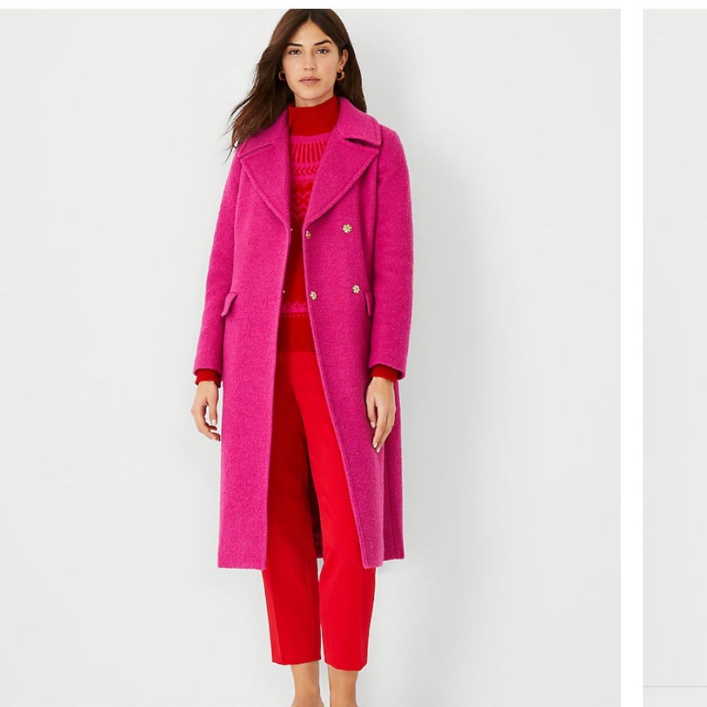 Ann Taylor Petite Notch Collar Wrap Coat, size Large Petite, razzle dazzle